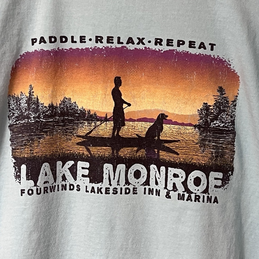 Lake Monroe Indiana Comfort Colors Large Seafoam Tee T-shirt Paddle board‎ GC - Picture 2 of 7
